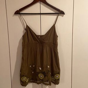 Olive green embroidered tank top